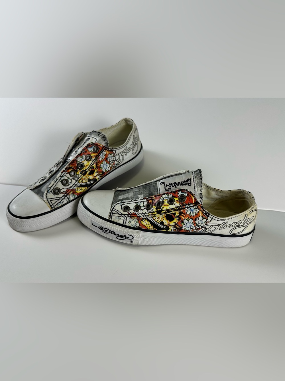 Ed Hardy by Christian Audigier Y2K Tiger Skull Slip On Sneakers Size 8 Women
